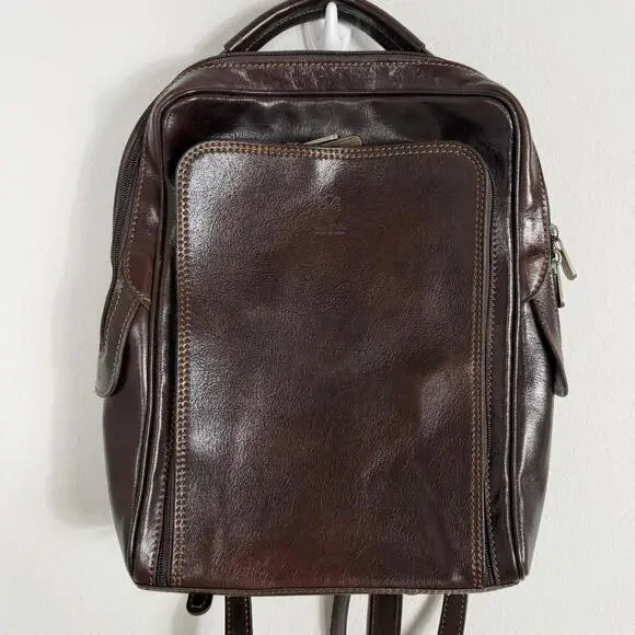 Vera Pelle Dark Brown Italian Leather Backpack Made in Italy Luxury - Picture 2 of 15
